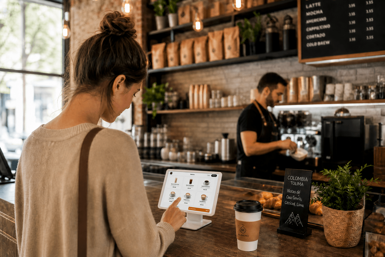 Tablet de auto-servicio en cafetería con Hazmenu