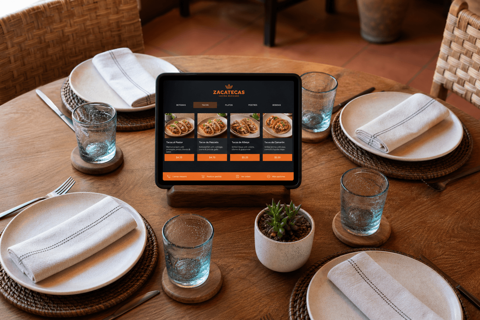 Tablet en mesa de restaurante con Hazmenu